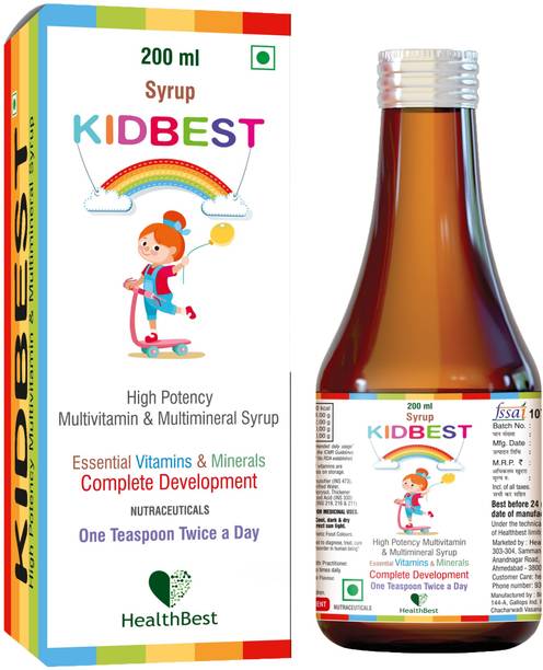 HealthBest Kidbest Multivitamin & Multimineral Syrup for Kids | Zinc | Vitamin A, C & E
