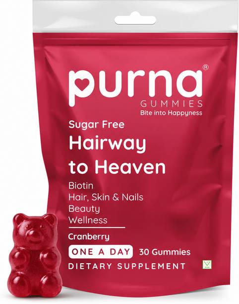 Purna Gummies Sugar Free Biotin Cranberry Flavour Gummy for Hair, Nails, & Skin, 1 daily
