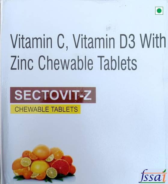 Megma Health Care Sactovit-Z VITAMIN C 100mg, VITAMIN D3 400iu, ZINC 10mg Veg Chewable tablets)