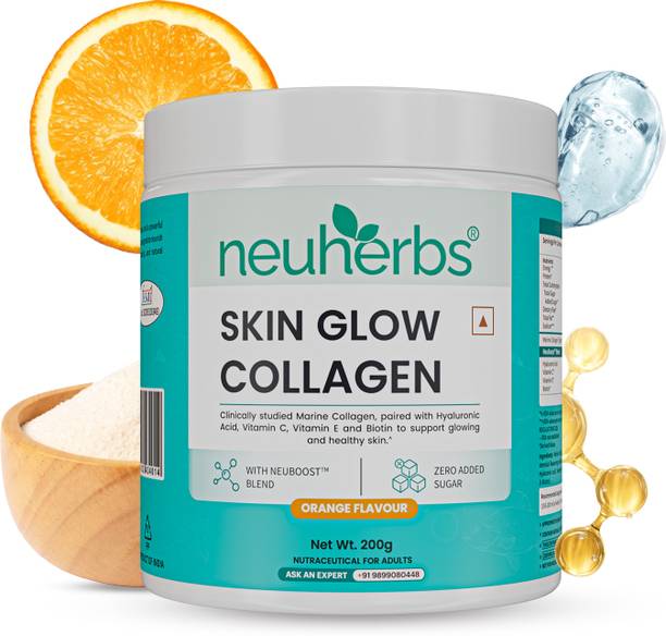 Neuherbs Skin Glow Collagen Powder with Biotin, Vit C & E for Beauty & Radiance, Orange