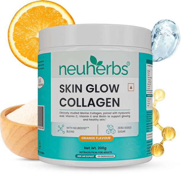Neuherbs Skin Glow Collagen Powder with Biotin, Vit C & E for Beauty & Radiance, Orange