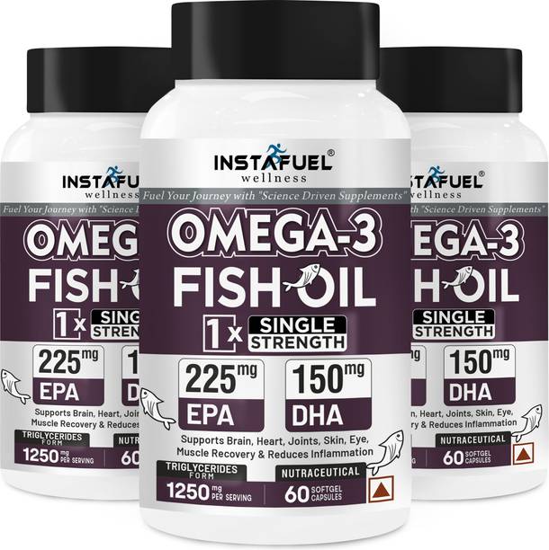 INSTAFUEL Omega 3 Fish Oil 1250mg TG with 225mg EPA, 150mg DHA & Vitamin E - Lemon Flavor