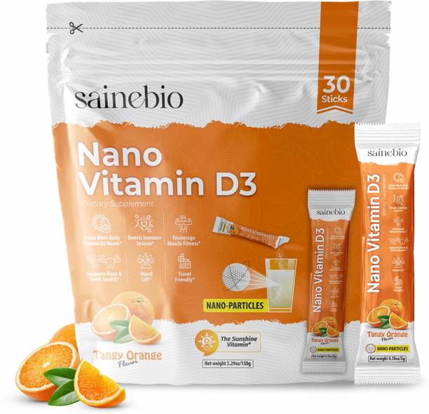 sainebio Nano Vitamin D3 | Supports Immunity & Bone Strength (30 Sachets, Tangy Orange)