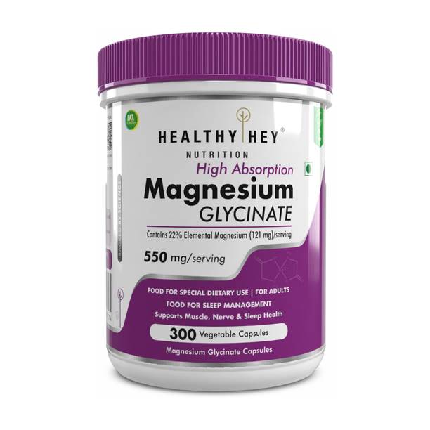 HealthyHey Nutrition High Absorption Magnesium Glycinate, 300 Vegetable Capsules