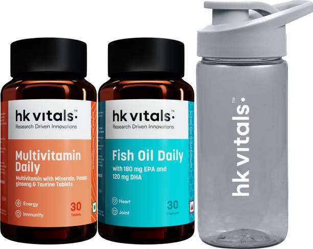 HEALTHKART HK Vitals Multivitamin + Fish Oil with Pocket Sip n Go Bottle Teal