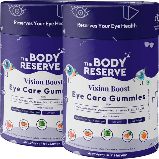 THE BODY RESERVE Vision Boost Eye Care Strawberry Flavour Gummies Enhanced with DHA VitaminA,C&E