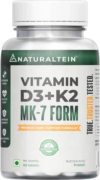 NATURALTEIN Vitamin D3 + K2 Support |600 IU Plant D3 & 55 mcg K2 for Bone & Heart|