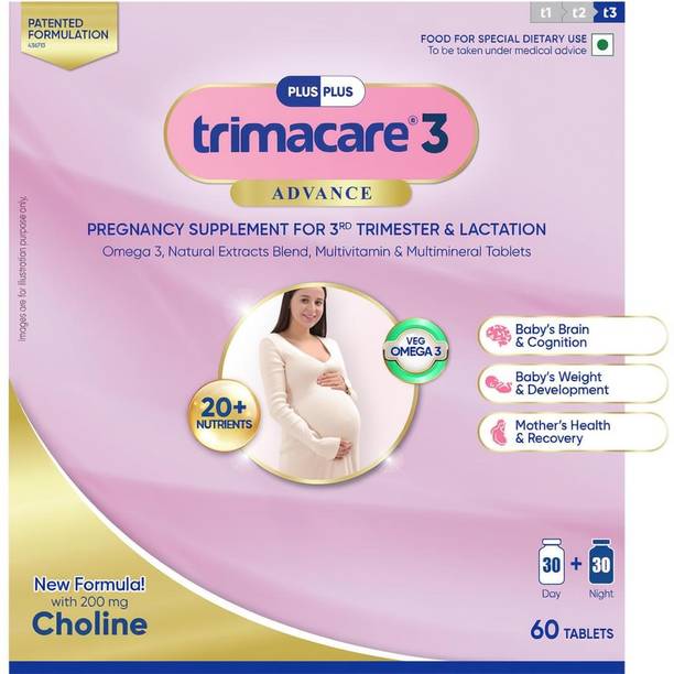 Plus Plus Lifesciences LLP TRIMACARE 3 Advance Multivitamins for Pregnancy Iron, Calcium, Veg DHA Pack 1