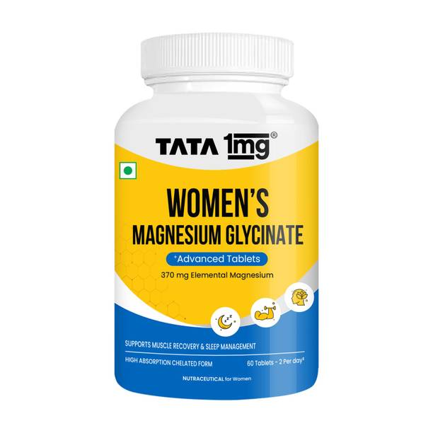 TATA 1mg Magnesium Glycinate for Women – 60 Tablets | Supports Sleep & Muscle Health |