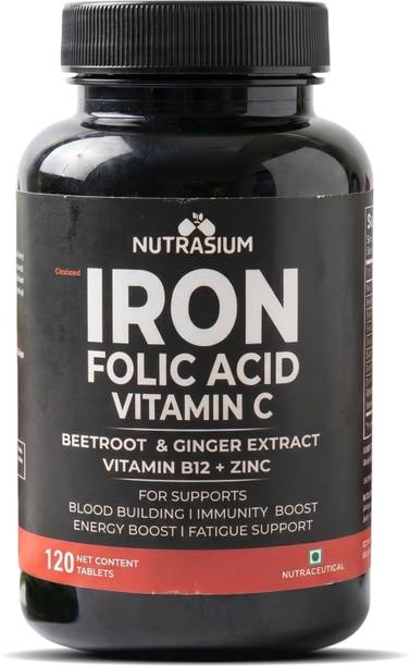 NUTRASIUM Chelated Iron Tablets with Folic Acid, Zinc & Vitamin-C | Iron Tablets