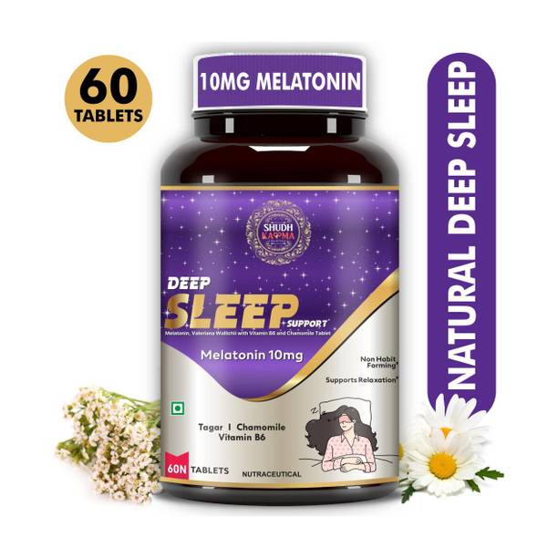 Shudh Kaama Deep Sleep Melatonin 10mg and Tagar 250| Sleeping aid pills for Men and Women 60 Tablets