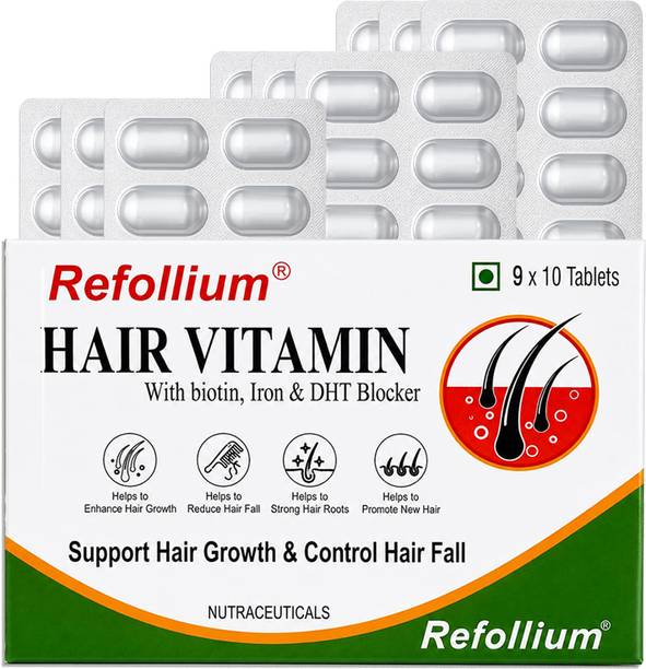 Refollium Hair Vitamin Tablets with DHT Blocker, Biotin, Iron & zinc For Hair Fall Support