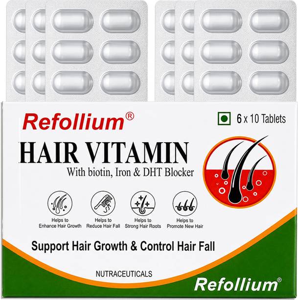 Refollium Hair Vitamin Tablets with DHT Blocker, Biotin, Iron & zinc For Hair Fall Support