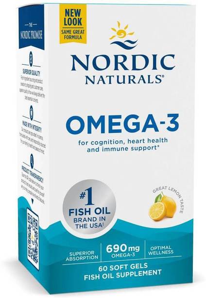 Nordic Naturals Omega-3, Purified Fish Oil, Lemon, 1000 Mg, 60 Soft Gels