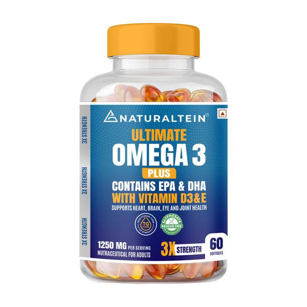 NATURALTEIN Ultimate Omega-3 plus 1250mg |450mg EPA & 300mg DHA with Vitamin D3 and E