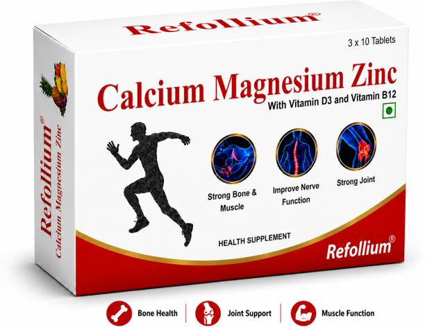 Refollium Calcium Magnesium & Zinc Tablets with Vitamin D3 & B12 For Bone Health