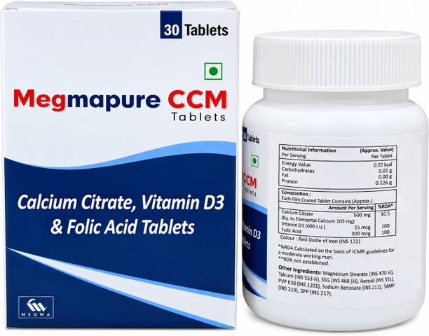 Megma Health Care CCM Calcium Citrate Vitamin D3 Folic Acid For Men and Women Bones Health