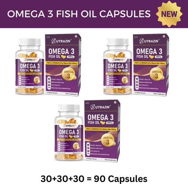 NUTRAZIN Omega 3 Fish Oil Softgel Capsules with EPA & DHA – Pack of 3
