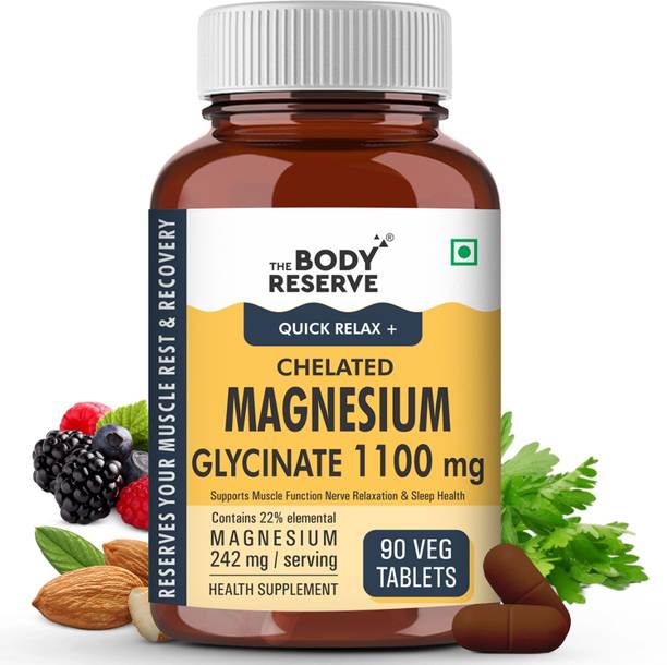 THE BODY RESERVE High Absorption Magnesium Glycinate 1100mg 90 Veg Tablets,Muscle& Nerve Health.