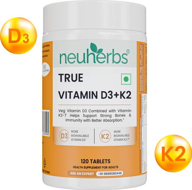 Neuherbs True Vitamin D3 (600 IU) K2 MK7 Tablets | Supports Stronger Bones & Immunity