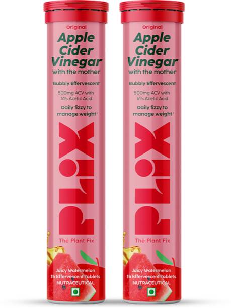 The Plant Fix Plix Apple Cider Vinegar 15 Effervescent Tablets Watermelon Flavour with Vitamin B12