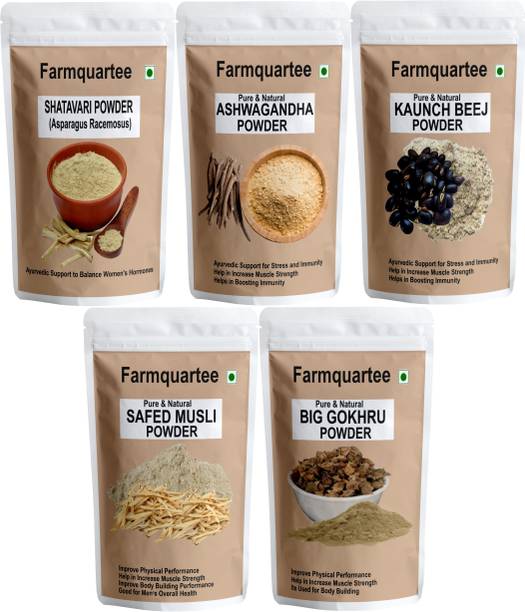 FarmQuartee Pure Ashwagandha Shatavari Safed White Musli Gokhru Kaunch Beej Powder