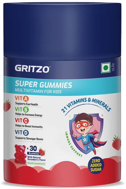 Gritzo Super Gummies, Multivitamin for Kids, 21 Vitamins & Minerals, Natural Strawberry