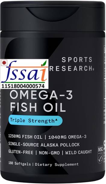 Sports Research Omega 3 Fish Oil Unflavored Soft Gels | Triple Strength | Gluten Free,