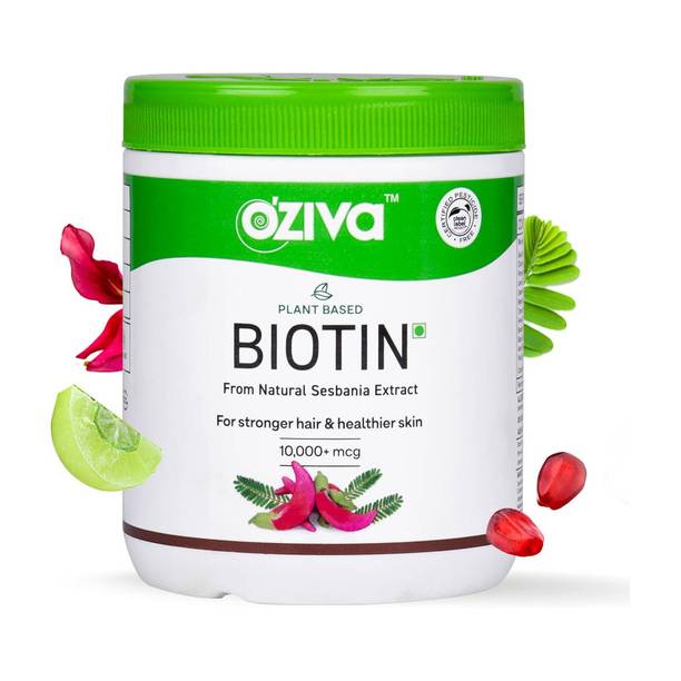 OZiva 10000+ mcg (With Amla, Sesbania), Natural Biotin for Hair Growth & Skin