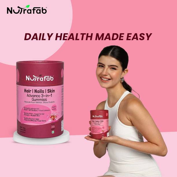 Nutrafab Hair, Skin & Nail Gummies – 30 Sugar-Free Gummies with Biotin Zinc & Iron.