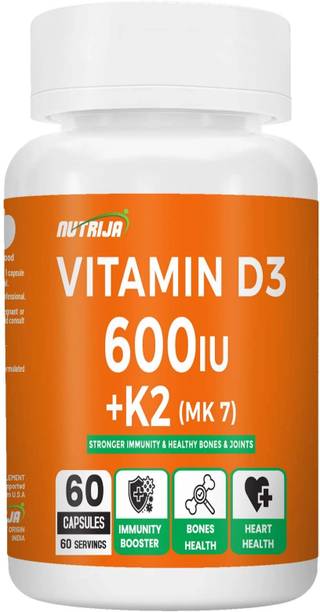 NutriJa Vitamin D3 600IU + K2 55mcg as MK7 Supplement, Stronger Immunity, Support Bones