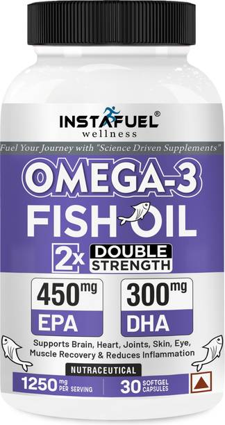 INSTAFUEL Double Strength Omega 3 Fish Oil - 1250mg | 450mg EPA, 300mg DHA - Lemon Flavor