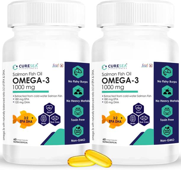 CURESEA LIFESCIENCES Omega 3 Salmon Fish Oil 1000mg (180mg EPA & 120mg DHA) For Men And Women