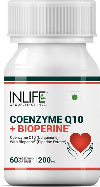 INLIFE Coenzyme Q10 CoQ10 200mg with Bioperine (Piperine) 8mg Supplement - 60 Veg Caps