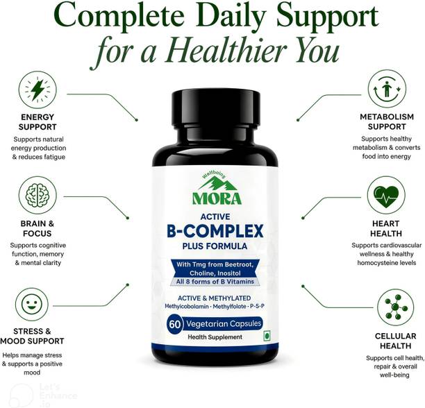 Wellbeingmora Active B-Complex Plus with TMG, Choline & Inositol for Energy & Nerve Health