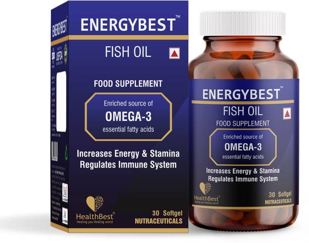 HealthBest EnergyBest Fish Oil Softgel Capsules Enriched Source of Omega-3 EPA DHA | 1000mg