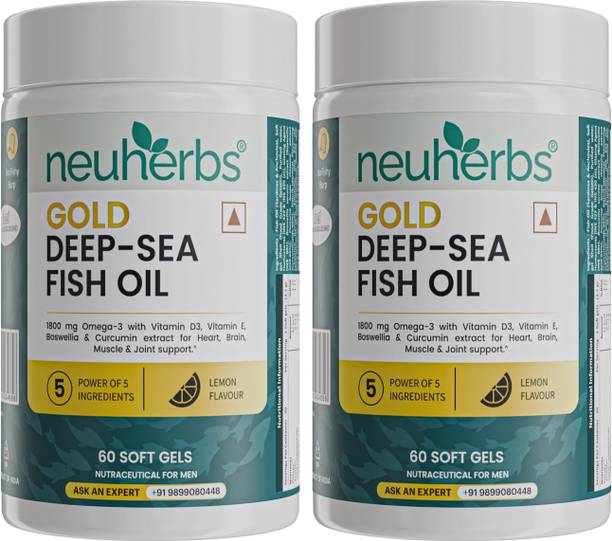 Neuherbs Gold Deep Sea Omega 3 Fish Oil | EPA- 1080mg & DHA- 720mg with Vitamin D3 & E