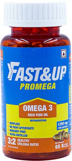 FAST&UP Promega Omega 3 Rich Fish Oil 1250mg 3:2 Health EPA:DHA Ratio (60 Softgels)