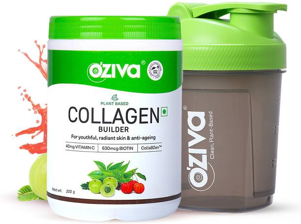 OZiva Plant Based Collagen Builder for Men-Women,Biotin,Vitamin C, Classic + Sipper