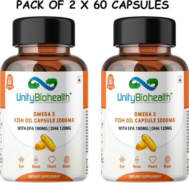 UNITY BIOHEALTH Omega 3 Fish Oil 1000mg with 180mg EPA & 120mg DHA, for Joints and Heart Health