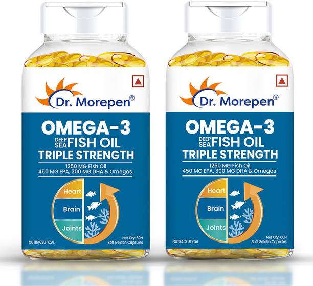 Dr. Morepen Omega-3 Fish Oil | 1250mg Triple Strength Capsules | No Fishy Burps