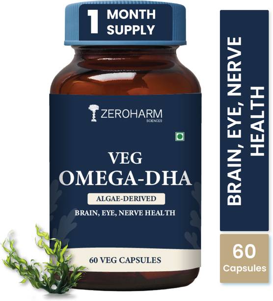 ZEROHARM Algae Based Vegan Omega 3 DHA Capsules for Women & Men - No Fish Oil Used