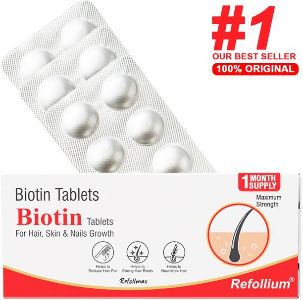 Refollium Biotin Tablets maximum strength for Hair Growth, Skin Health & Reduces Hair Fall