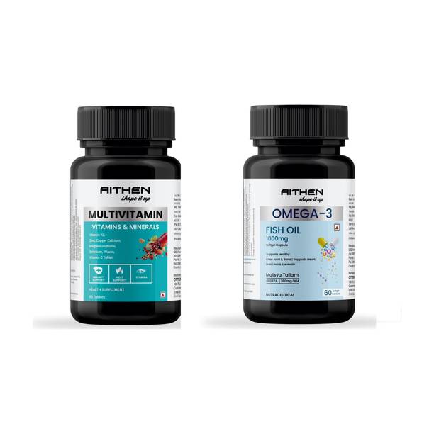 AITHEN Fish Oil (1000 mg omega 3, with 460 mg EPA & 380 mg DHA ) & Multivitamin Combo