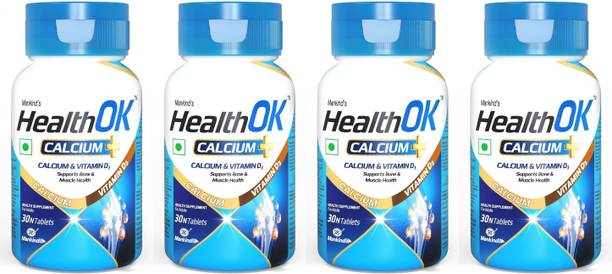 Health Ok OK Calcium Tablets with Vitamin D3 Bone Density Support, 30 Tablets x 4