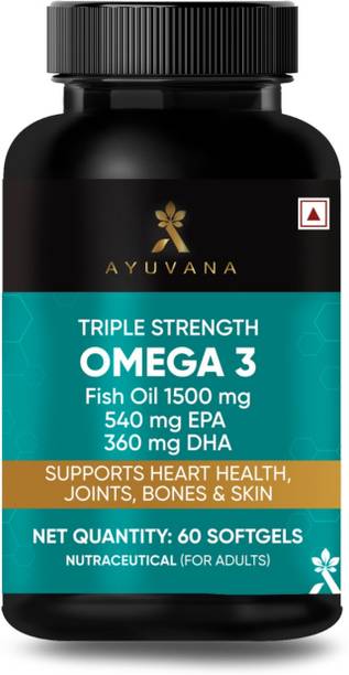 Ayuvana Triple Strength Omega 3 Fish Oil 1500mg 540mg EPA 360mg DHA