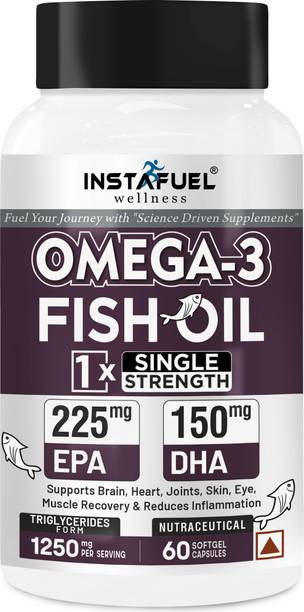 INSTAFUEL Omega 3 Fish Oil 1250mg TG with 225mg EPA, 150mg DHA & Vitamin E - Lemon Flavor