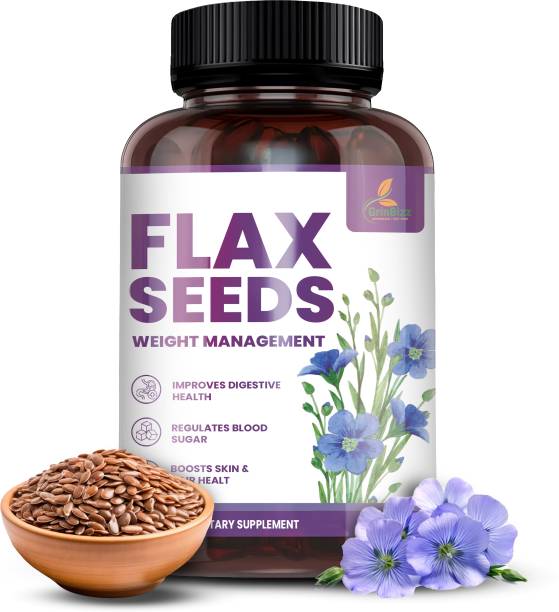 grinbizz Flaxseed Oil 500mg Capsules|Omega 3 Rich Supplement for Heart,Skin & Hair Health