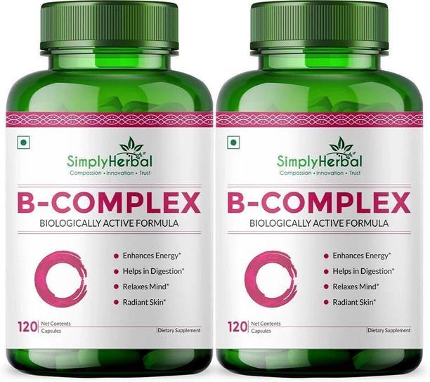 Simply Herbal Vitamin B Complex Vitamins B12, B1,B2,B3,B5,B6, B7, B9, Methylcobalamin & Biotin