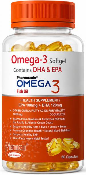 PHARMAZAIN Omega 3 Capsules Fish Oil Capsules for Heart and Bone Health